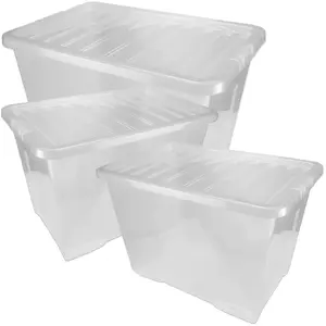 Set of 5 Clear Plastic Extra Large 80 Litre Stackable Storage Containers With Lids