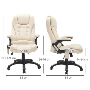 HOMCOM Vibrating Massage Heat Executive Home Office Chair Faux Leather Computer Swivel Recliner High Back for Adult, Beige