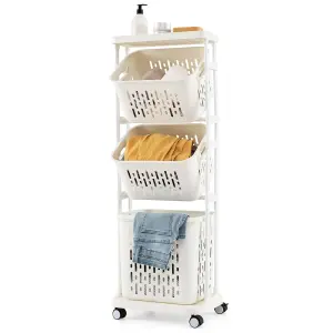 COSTWAY 3-Tier Plastic Laundry Hamper Cart 112 cm Slim Laundry Basket Trolley