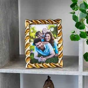 Modern Designer Resin 5x7 Picture Frame with 3D Ripple Edge in Two Tone Gold