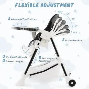 Costway Folding Baby High Chair Adjustable Convertible High Chair W/ Detachable Cushion