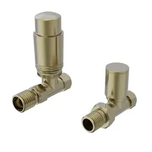 Right Radiators Brushed Brass Straight Thermostatic TRV & Manual Radiator Valves 15mm x 1/2" One Pair