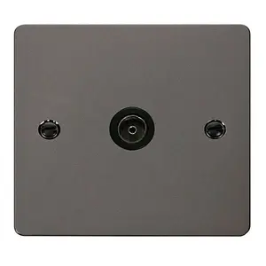 Flat Plate Black Nickel 1 Gang Single Coaxial TV Socket - Black Trim - SE Home