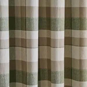 Catherine Lansfield Brushed Cotton Thermal Check 90x90 Inch Lined Eyelet Curtains Two Panels Green