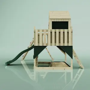 PolarPlay Kids Climbing Tower & Playhouse with Swing and Slide - Climb & Swing Thora Green