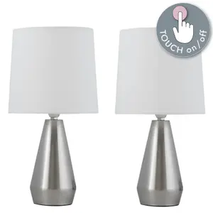 First Choice Lighting Set of 2 Dara Brushed Chrome Ivory Touch Table Lamp With Shades