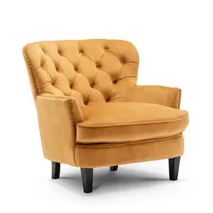 Velvet Gold Buttoned Ava Accent Chair