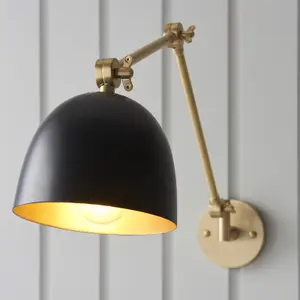 Wall Light - Antique Solid Brass & Matt Black - 10W LED E27 - Dimmable - e10392