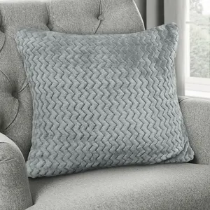 Moneeba Snug Soft Chevron Patterned Mink Moda Plush Cushion Silver / 56cm x 56cm