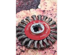 Faithfull X-LOCK Conical Wire Brush 115mm M14x2, 0.50mm Steel Wire