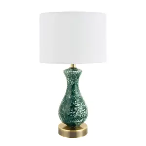 Dark Emerald Green Ceramic Table Lamp Base with White Snowflake and Marble Decor