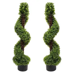 GreenBrokers 2 x Artificial Boxwood Spiral Trees in Black Pot 90cm/3ft