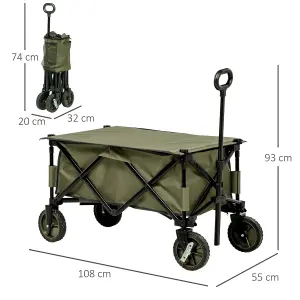 Outsunny Folding Wagon Garden Cart Collapsible Camping Trolley for Outdoor Green