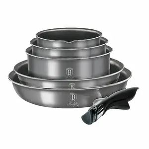 URBNLIVING Height 8.4cm Berlinger Haus 12Pc Moonlight Edition Space Saving Cookware Set Pots Pans Induction Lids Handle