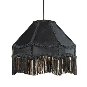 Traditional Victorian Empire Lamp Shade in Jet Black Velvet with Long Tassels