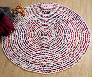 CARNIVAL Round Bedroom Rug Ethical Source with Recycled Fabric / 150 cm Diameter