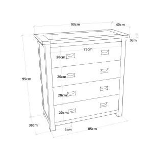 Padua 4 Drawer Chest of Drawers Bras Drop Handle