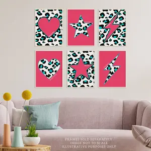 Leopard Pattern Bold Shapes Beautiful Bright Strong - 6 Piece No Frame Print Set Multicoloured Pink / 40.5cm H x 30.5cm W x 0.3cm D