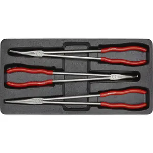 3 Piece 400mm Needle Nose Pliers Set - Straight & Angled Nose - Serrated Jaws