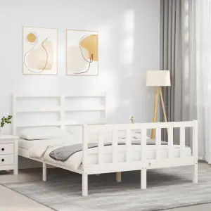 Berkfield Bed Frame with Headboard White 4FT Small Double Solid Wood