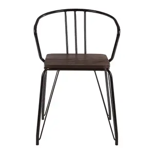 Interiors by Premier Sturdy Black Metal and Elm Wood Arm Chair, Accent Dining Arm Chair, Wooden Chair for Home, Office, Lounge