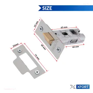 XFORT 2 Pack 65mm Satin Chrome Tubular Latch, Mortice Door Latch