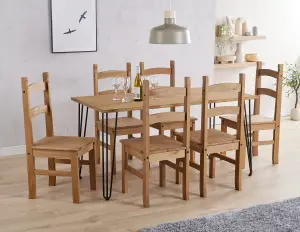 Core Products Augusta Anqitue Waxed Pine 150cm long Dining Table with 6 Antique Waxed Pine Chairs