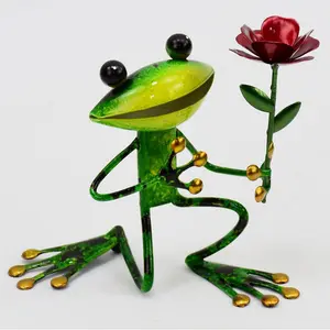 Melbourne Metal Frog with a Flower Decorative Statue