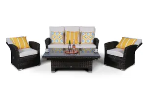 Seville 5 Seat Outdoor Rattan Garden Sofa Dining Set with Armchairs - Brown