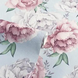 Arthouse Mixed Peonies Mint Wallpaper