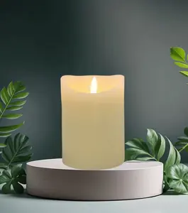 Flickering LED Battery Candle Flameless Realistic Cream Pillar Candle 13cm