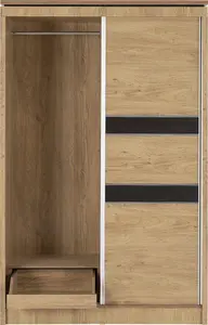 Charles 2 Door Sliding Wardrobe Oak Effect Veneer with Walnut Trim