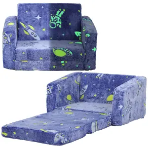 AIYAPLAY 2 in 1 Kids Folding Bed with Glow in The Dark Cosmic Design, Blue