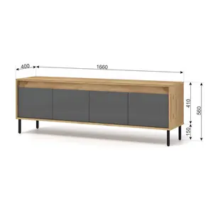 Sleek Oak Golden & Basalt TV Cabinet with Push-To-Open Doors W166cm H56cm D40cm for Modern Entertainment Spaces