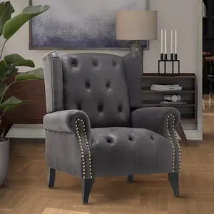 Faux Leather Suede Grey Sandringham Accent Wingback Chair