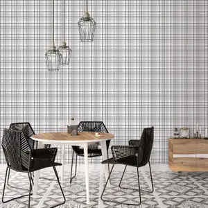 Galerie Kitchen Recipes Silver Grey Plaid Smooth Wallpaper