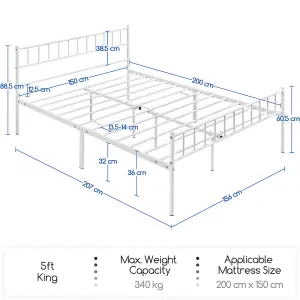 Yaheetech White 5ft King Metal Bed Frame with Slatted Headboard and Footboard