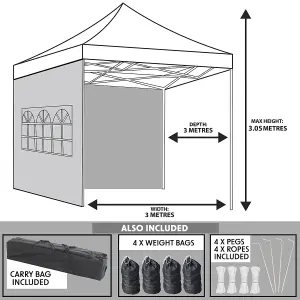 Dellonda Premium 3x3m Pop-Up Gazebo & Side Walls with Carry Bag, Stakes & Weight Bags