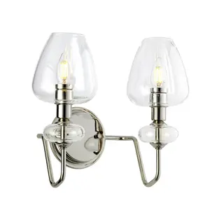 Twin Wall Light Highly Polished Nickel Finish Clear Glass Shades LED E14 40W