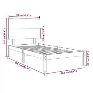 Berkfield Bed Frame White Solid Wood Pine 90x200 cm