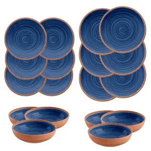 Purely Home Rustic Swirl Indigo Melamine 18 Piece Outdoor Dinnerware Set for 6