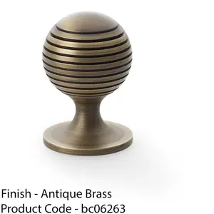 Reeded Ball Door Knob - 38mm Diameter Antique Brass Lined Cupboard Pull Handle