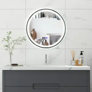 Costway 60 x 60 CM Lighted Bathroom Mirror High-Definition Shatter-Proof Mirror with 3 Color LED Light