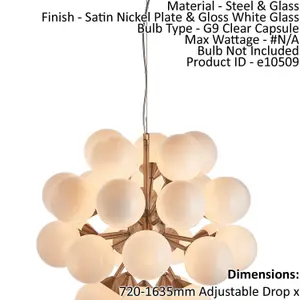 Ceiling Pendant Light Satin Nickel Plate & Gloss White Glass 28 x 18W G9