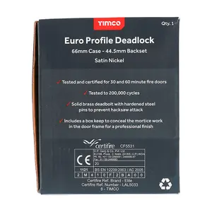 TIMCO Euro Deadlock Satin Nickel - 66mm