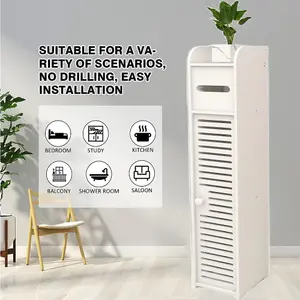 Floor Cabinet,Waterproof FreeStanding White Slim Bathroom Storage Unit with Daily Use Layer and 1 Cupboard Door,Multi-purpose