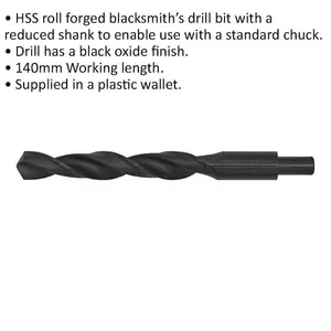 Premium 20mm HSS Roll Forged Blacksmith Drill Bit with Reduced Shank and 140mm Flute Length