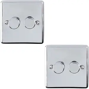 2 PACK 2 Gang 400W 2 Way Rotary Dimmer Switch CHROME Light Dimming Plate