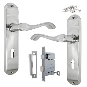 Cadenza Door Handles on Backplate Chrome Scroll Sash Lock Set