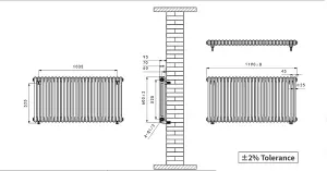 Right Radiators 600x1190 mm Horizontal Traditional 2 Column Cast Iron Style Radiator Black